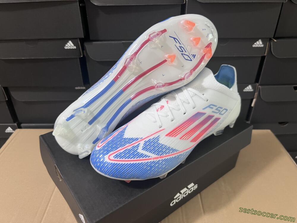 Adidas F50 Adizero FG Low-Tops Soccer Cleats - White/Blue/Pink