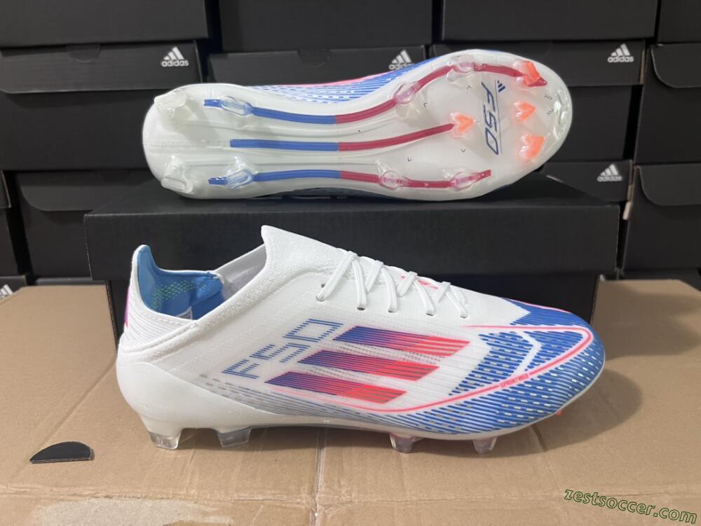 Adidas F50 Adizero FG Low-Tops Soccer Cleats - White/Blue/Pink