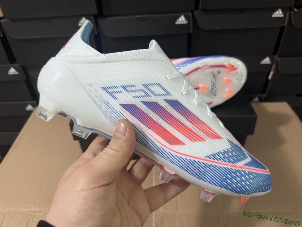 Adidas F50 Adizero FG Low-Tops Soccer Cleats - White/Blue/Pink
