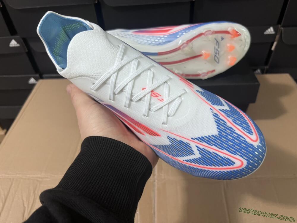 Adidas F50 Adizero FG Low-Tops Soccer Cleats - White/Blue/Pink