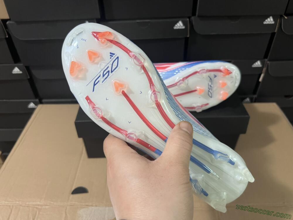 Adidas F50 Adizero FG Low-Tops Soccer Cleats - White/Blue/Pink