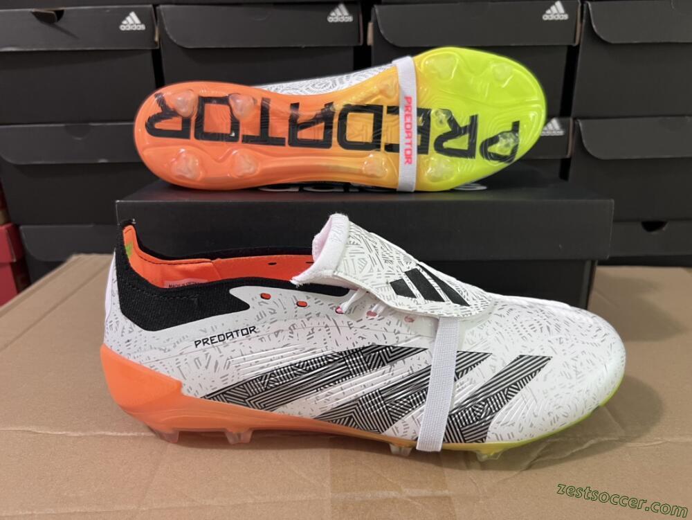 Adidas Predator Elite Foldover Tongue FG Low-Tops Soccer Cleats - White/Black/Orange