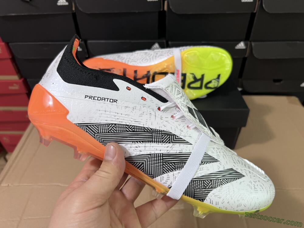 Adidas Predator Elite Foldover Tongue FG Low-Tops Soccer Cleats - White/Black/Orange