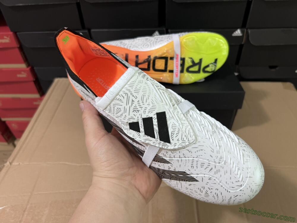 Adidas Predator Elite Foldover Tongue FG Low-Tops Soccer Cleats - White/Black/Orange