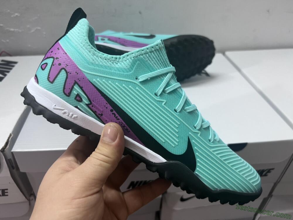 Nike Air Zoom Mercurial Vapor 15 Pro TF Low-Tops Soccer Shoes - Jade/Black/Purple