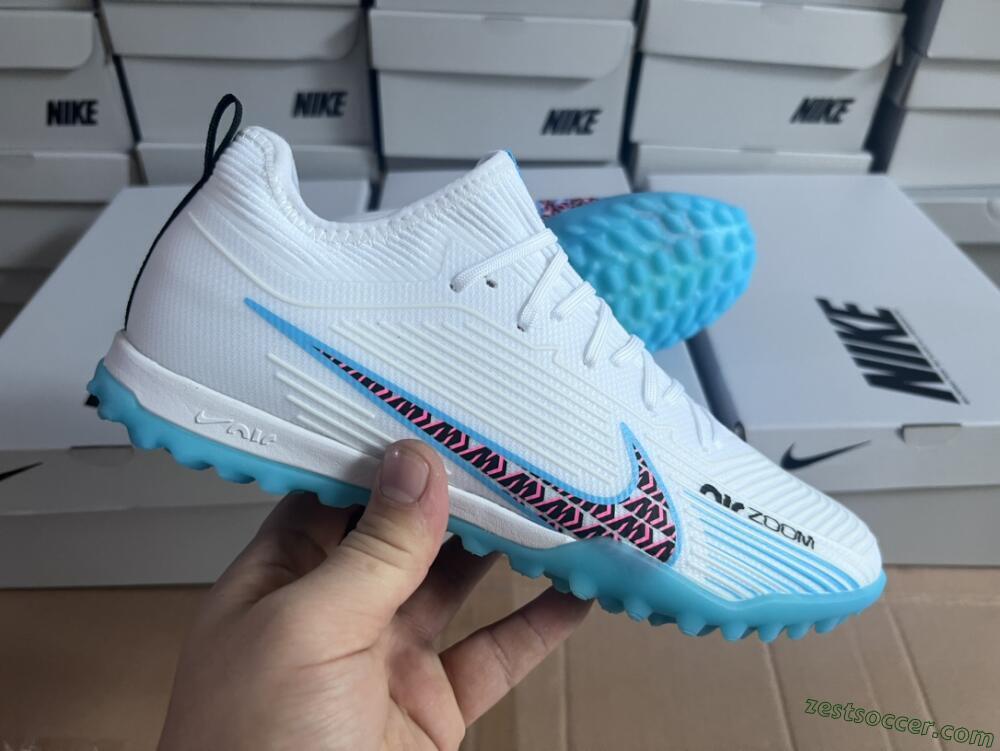 Nike Air Zoom Mercurial Vapor 15 Pro TF Low-Tops Soccer Shoes - White/Blue/Pink
