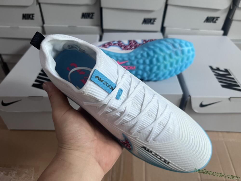 Nike Air Zoom Mercurial Vapor 15 Pro TF Low-Tops Soccer Shoes - White/Blue/Pink