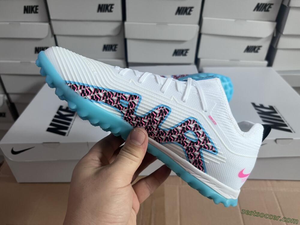 Nike Air Zoom Mercurial Vapor 15 Pro TF Low-Tops Soccer Shoes - White/Blue/Pink
