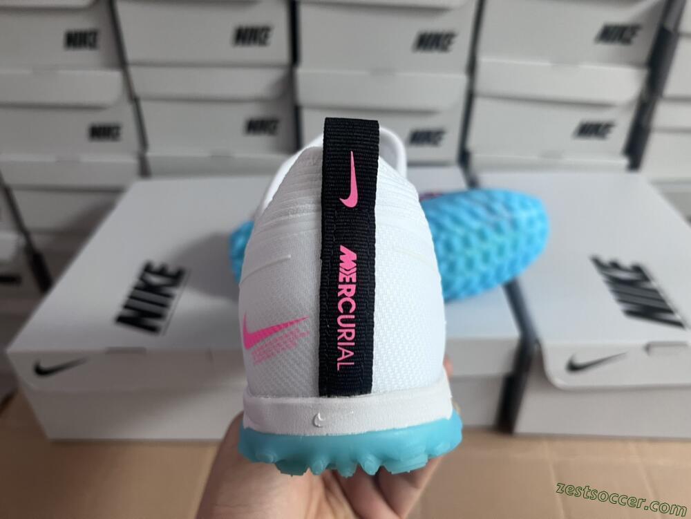 Nike Air Zoom Mercurial Vapor 15 Pro TF Low-Tops Soccer Shoes - White/Blue/Pink