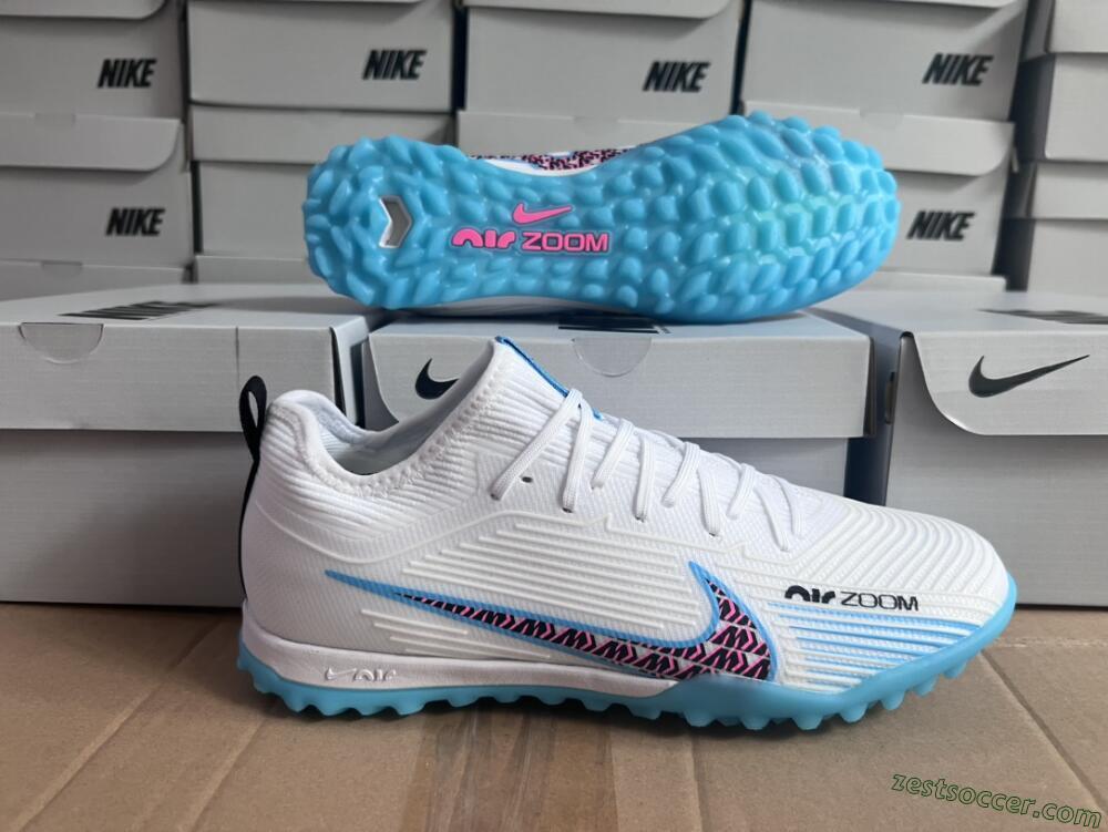Nike Air Zoom Mercurial Vapor 15 Pro TF Low-Tops Soccer Shoes - White/Blue/Pink