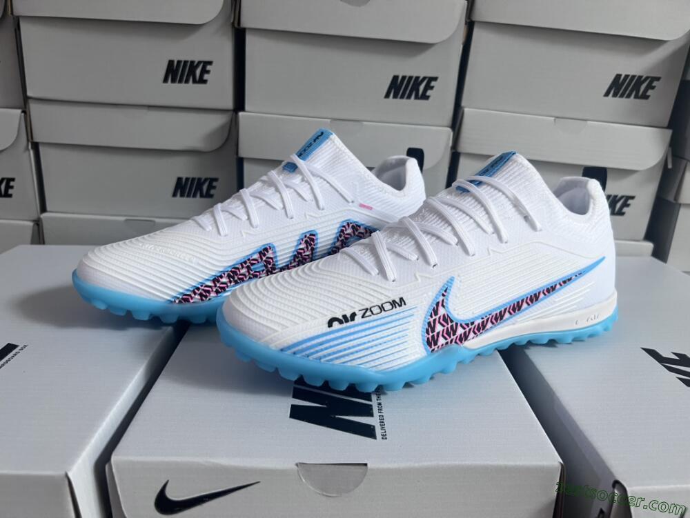 Nike Air Zoom Mercurial Vapor 15 Pro TF Low-Tops Soccer Shoes - White/Blue/Pink