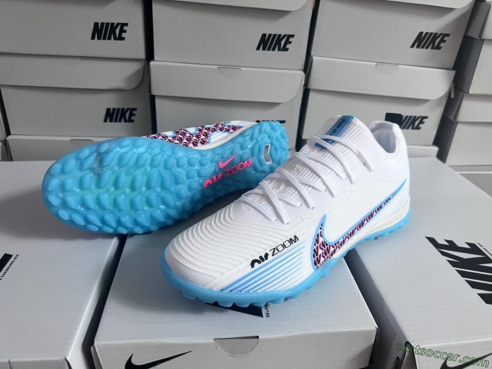 Nike Air Zoom Mercurial Vapor 15 Pro TF Low-Tops Soccer Shoes - White/Blue/Pink
