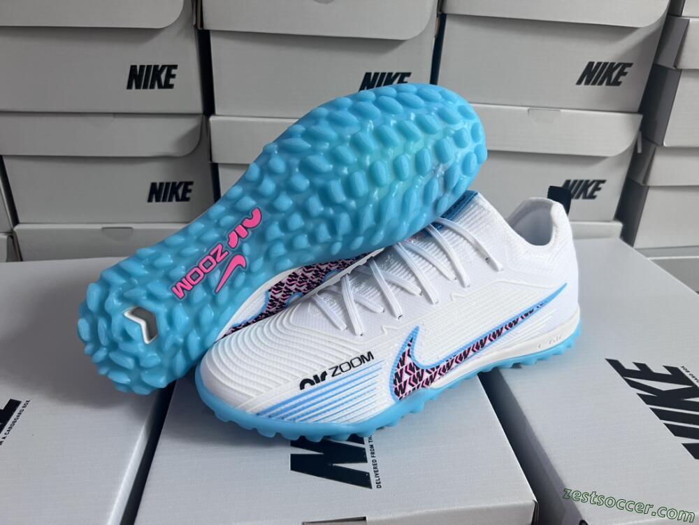 Nike Air Zoom Mercurial Vapor 15 Pro TF Low-Tops Soccer Shoes - White/Blue/Pink