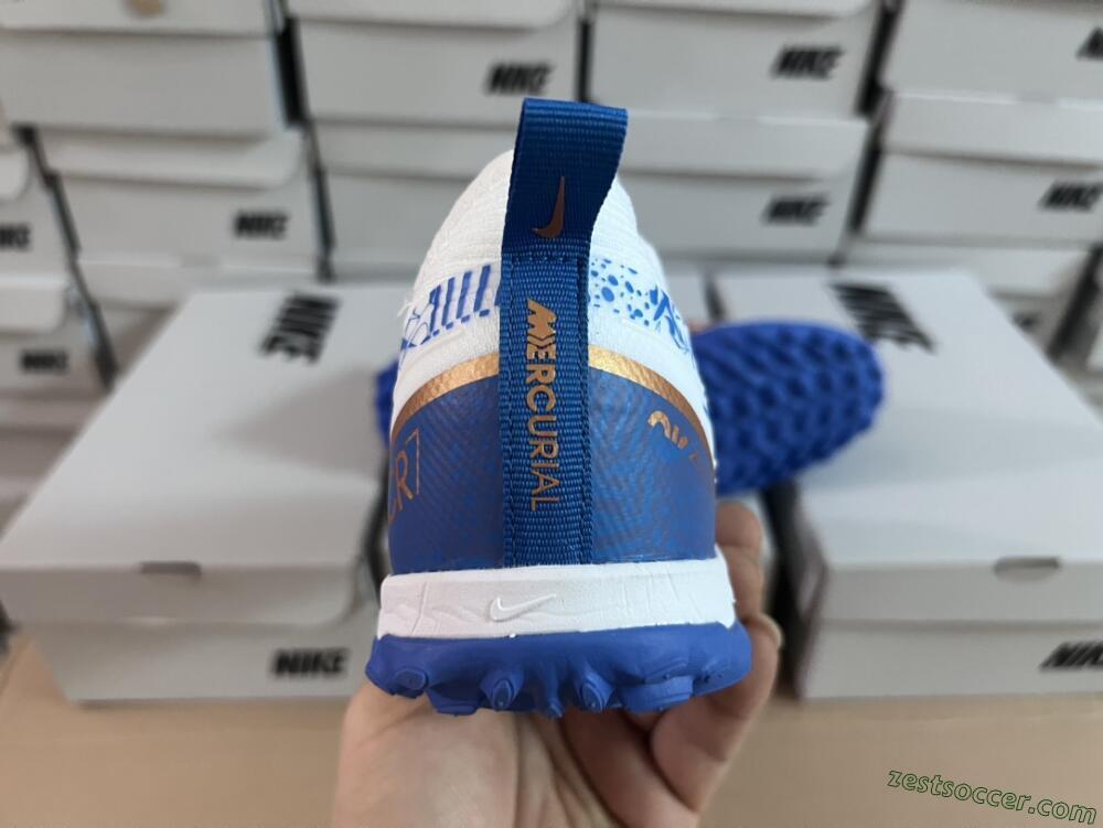 Nike Air Zoom Mercurial Vapor 15 Pro TF Low-Tops Soccer Shoes - White/Blue/Gold