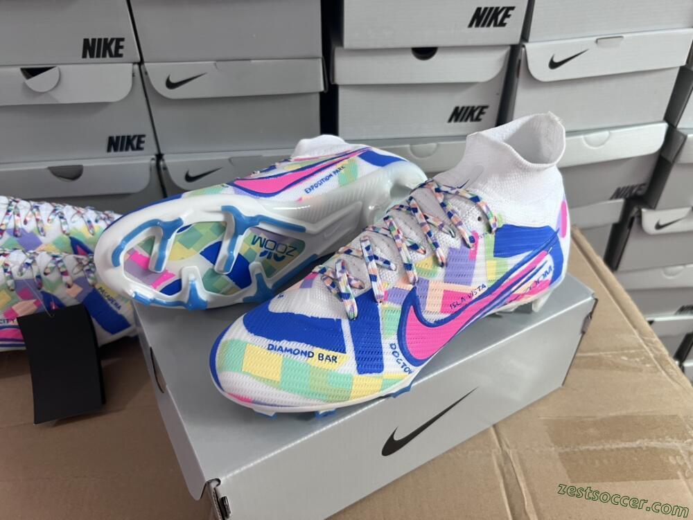 Nike Air Zoom Mercurial Superfly 9 Elite FG High-Tops Soccer Cleats - White/Rainbow