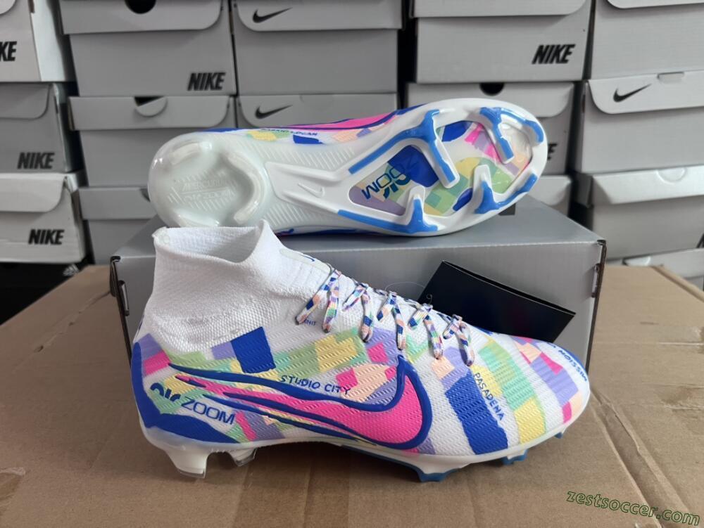 Nike Air Zoom Mercurial Superfly 9 Elite FG High-Tops Soccer Cleats - White/Rainbow