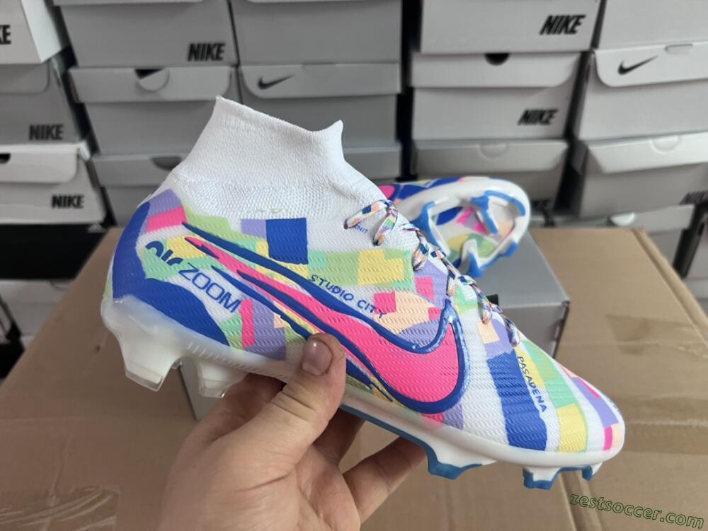 Nike Air Zoom Mercurial Superfly 9 Elite FG High-Tops Soccer Cleats - White/Rainbow