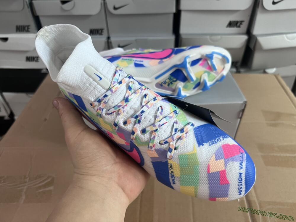 Nike Air Zoom Mercurial Superfly 9 Elite FG High-Tops Soccer Cleats - White/Rainbow