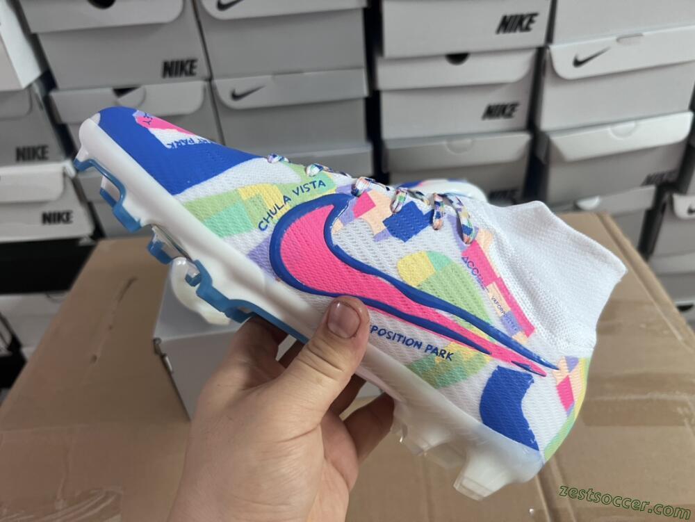 Nike Air Zoom Mercurial Superfly 9 Elite FG High-Tops Soccer Cleats - White/Rainbow