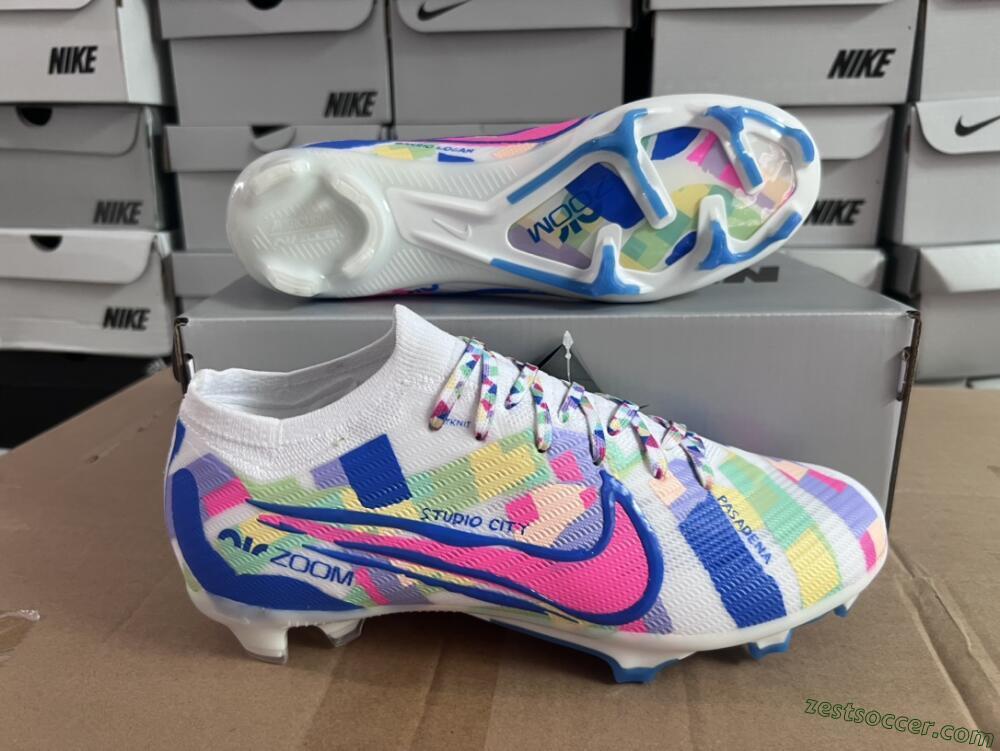Nike Air Zoom Mercurial Vapor 15 Elite FG Low-Tops Soccer Cleats - Beige/Blue/Yellow/Pink