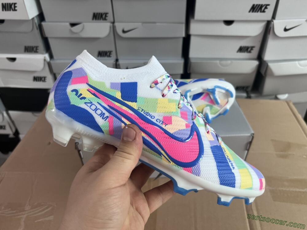 Nike Air Zoom Mercurial Vapor 15 Elite FG Low-Tops Soccer Cleats - Beige/Blue/Yellow/Pink