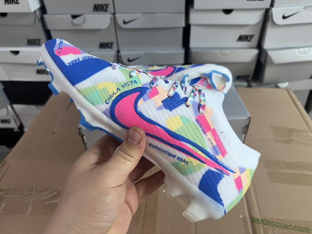 Nike Air Zoom Mercurial Vapor 15 Elite FG Low-Tops Soccer Cleats - Beige/Blue/Yellow/Pink