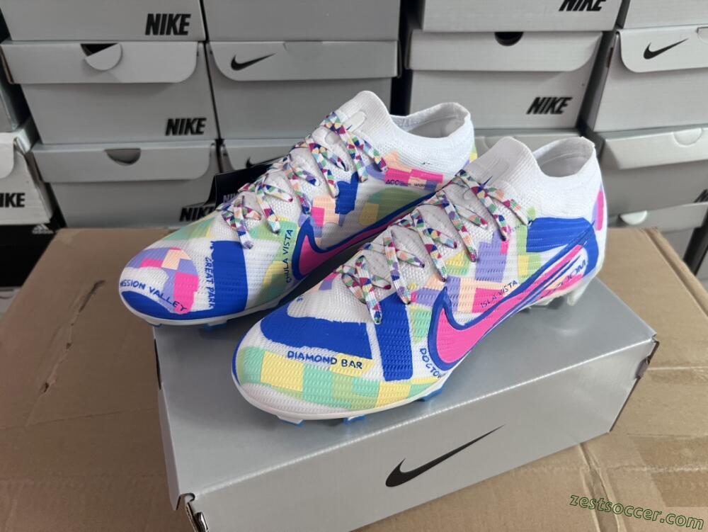 Nike Air Zoom Mercurial Vapor 15 Elite FG Low-Tops Soccer Cleats - Beige/Blue/Yellow/Pink