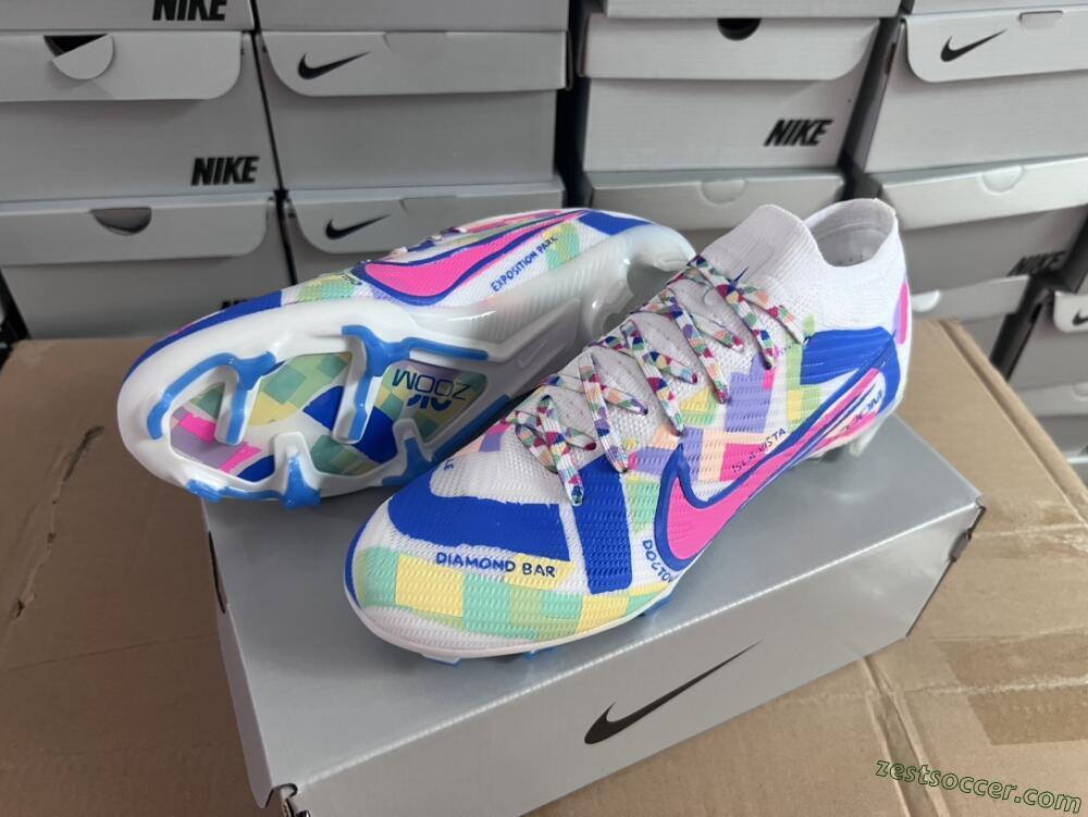 Nike Air Zoom Mercurial Vapor 15 Elite FG Low-Tops Soccer Cleats - Beige/Blue/Yellow/Pink