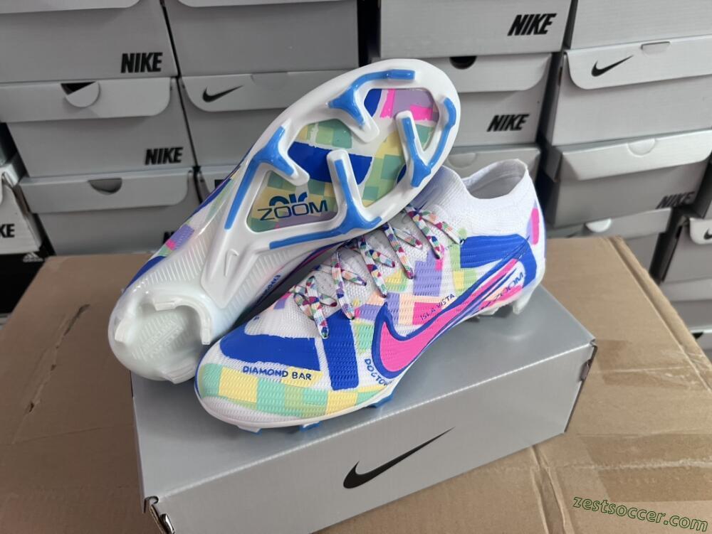Nike Air Zoom Mercurial Vapor 15 Elite FG Low-Tops Soccer Cleats - Beige/Blue/Yellow/Pink