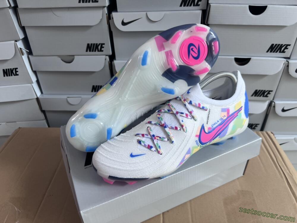 Nike Phantom Luna Elite NU FG High-Tops Soccer Cleats - Beige/Blue/Yellow/Pink