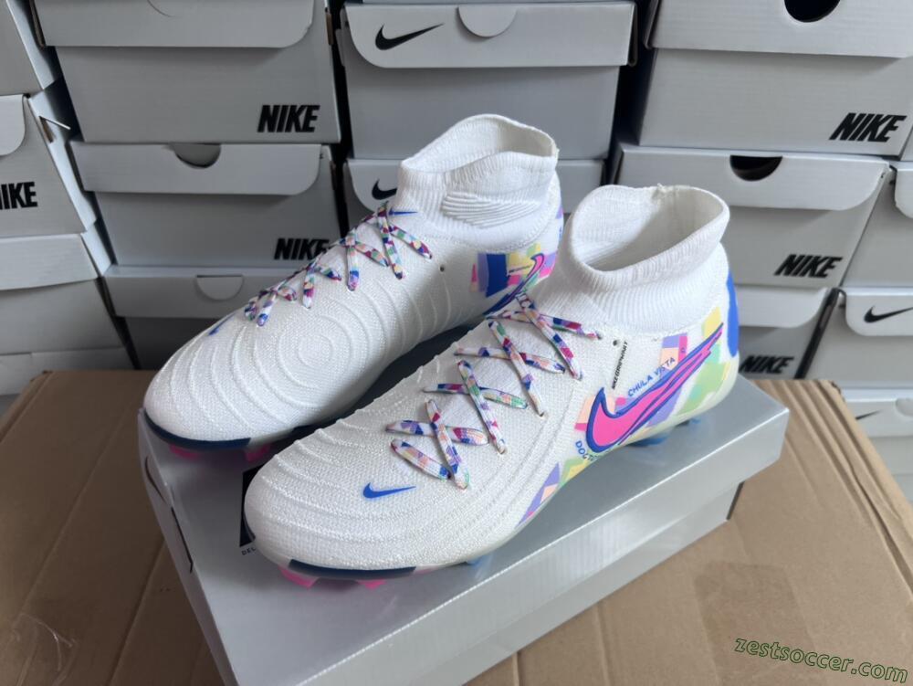 Nike Phantom Luna Elite NU FG High-Tops Soccer Cleats - Beige/Blue/Yellow/Pink