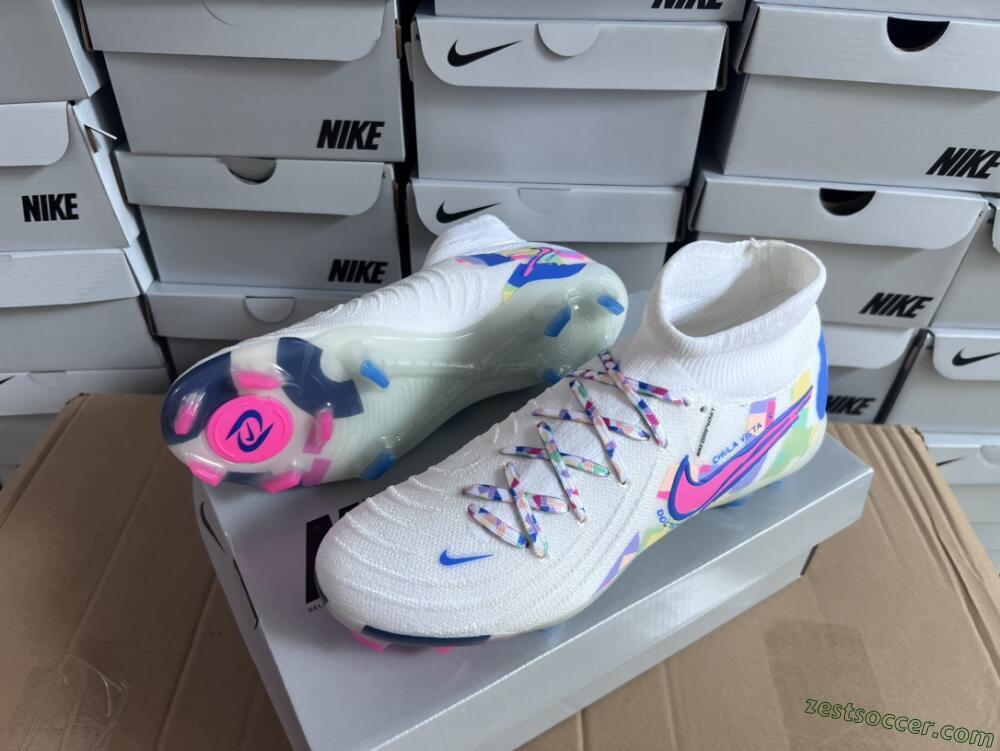 Nike Phantom Luna Elite NU FG High-Tops Soccer Cleats - Beige/Blue/Yellow/Pink
