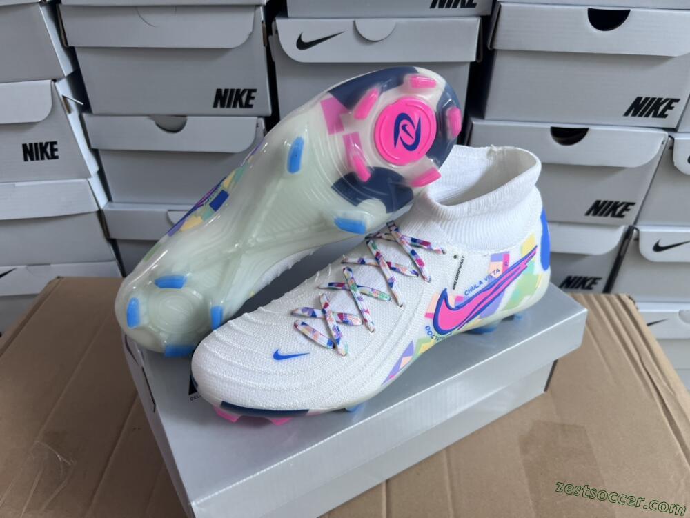 Nike Phantom Luna Elite NU FG High-Tops Soccer Cleats - Beige/Blue/Yellow/Pink
