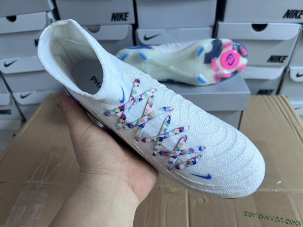 Nike Phantom Luna Elite NU FG High-Tops Soccer Cleats - Beige/Blue/Yellow/Pink