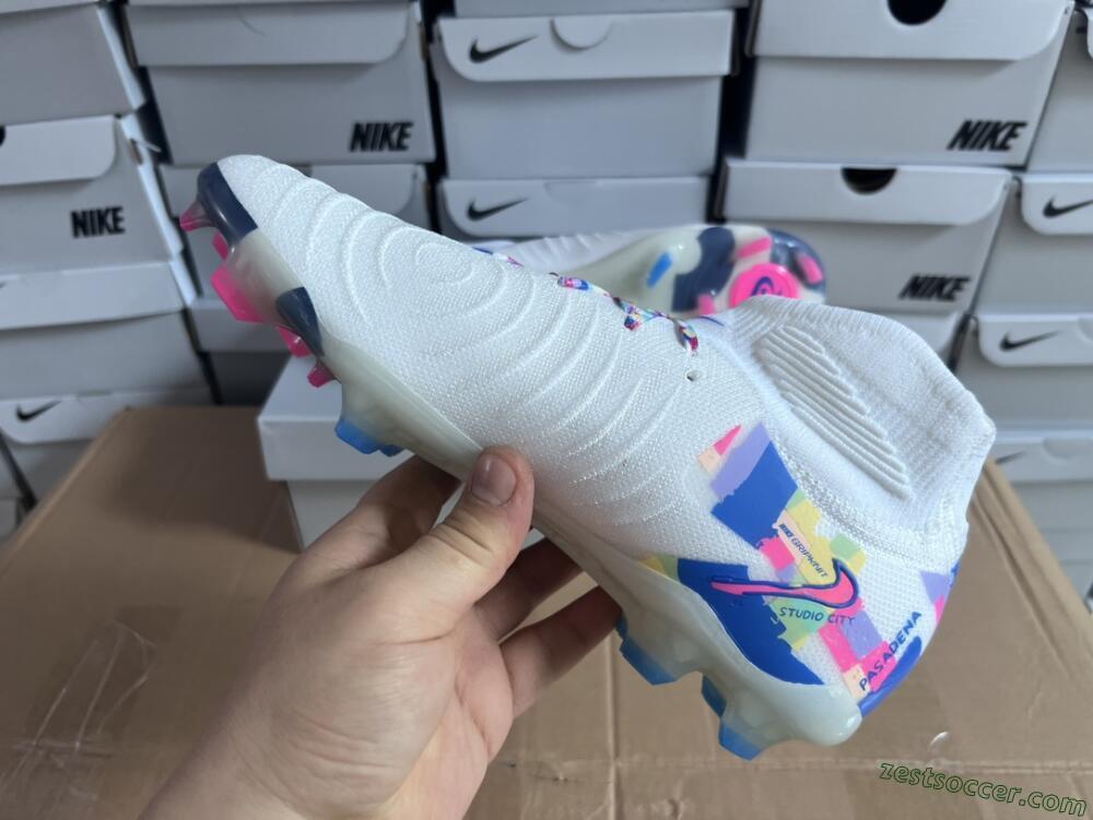 Nike Phantom Luna Elite NU FG High-Tops Soccer Cleats - Beige/Blue/Yellow/Pink