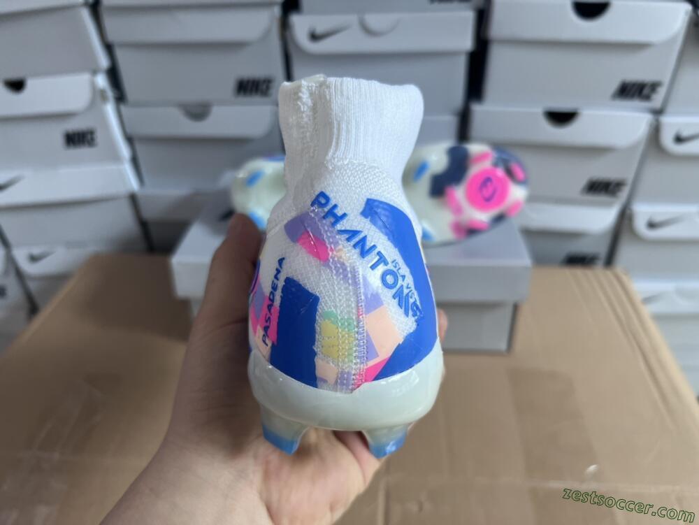 Nike Phantom Luna Elite NU FG High-Tops Soccer Cleats - Beige/Blue/Yellow/Pink
