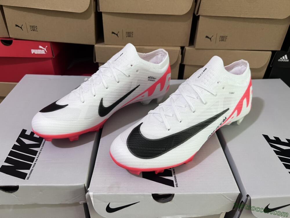 Nike Air Zoom Mercurial Vapor 15 Elite FG Low-Tops Soccer Cleats - White/Black/Red