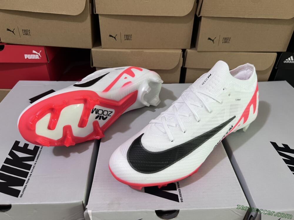 Nike Air Zoom Mercurial Vapor 15 Elite FG Low-Tops Soccer Cleats - White/Black/Red