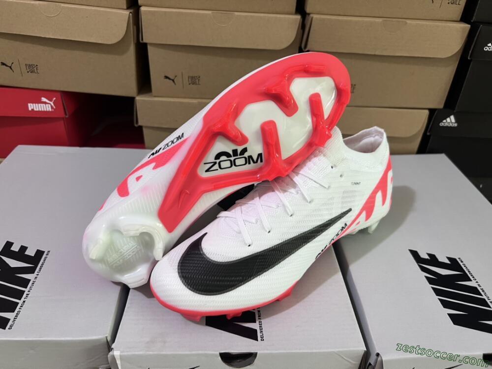 Nike Air Zoom Mercurial Vapor 15 Elite FG Low-Tops Soccer Cleats - White/Black/Red
