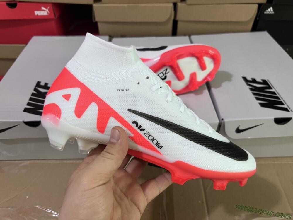 Nike Air Zoom Mercurial Superfly 9 Elite FG High-Tops Soccer Cleats - White/Black/Red