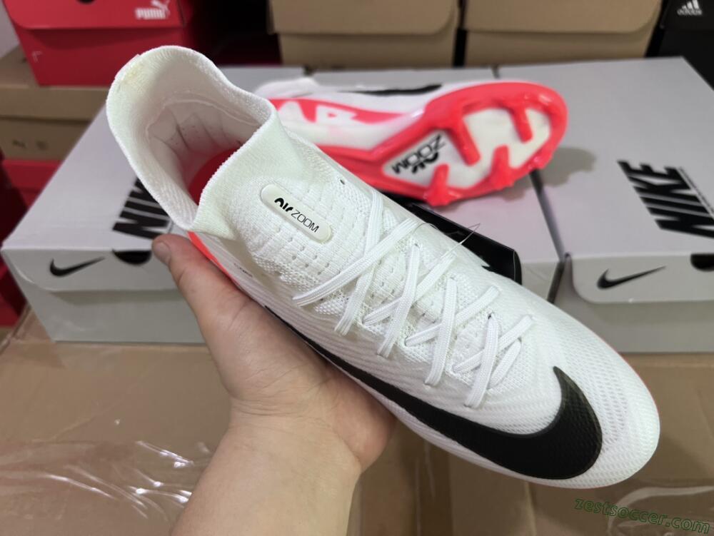 Nike Air Zoom Mercurial Superfly 9 Elite FG High-Tops Soccer Cleats - White/Black/Red