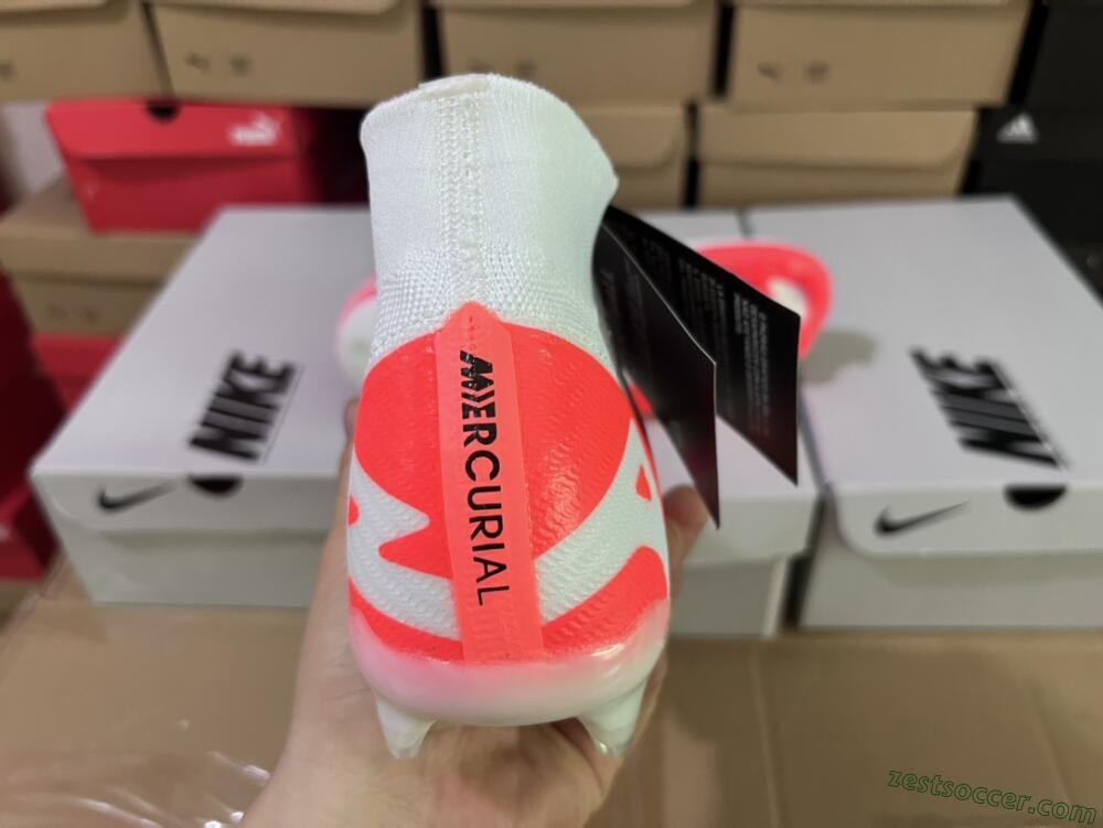 Nike Air Zoom Mercurial Superfly 9 Elite FG High-Tops Soccer Cleats - White/Black/Red