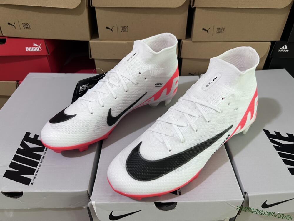 Nike Air Zoom Mercurial Superfly 9 Elite FG High-Tops Soccer Cleats - White/Black/Red