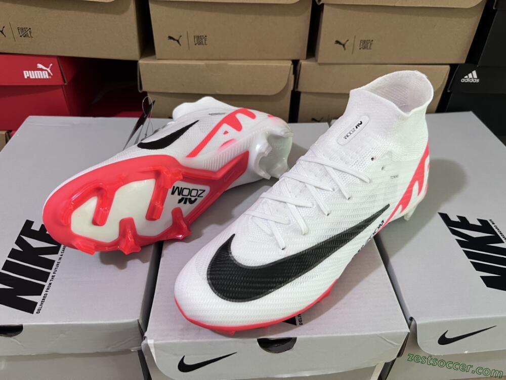 Nike Air Zoom Mercurial Superfly 9 Elite FG High-Tops Soccer Cleats - White/Black/Red