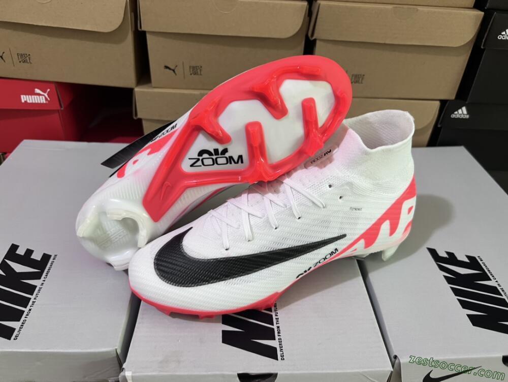 Nike Air Zoom Mercurial Superfly 9 Elite FG High-Tops Soccer Cleats - White/Black/Red
