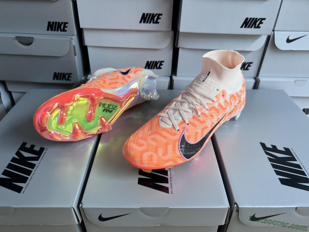 Nike Air Zoom Mercurial Superfly 9 Elite FG High-Tops Soccer Cleats - White/Orange/Black