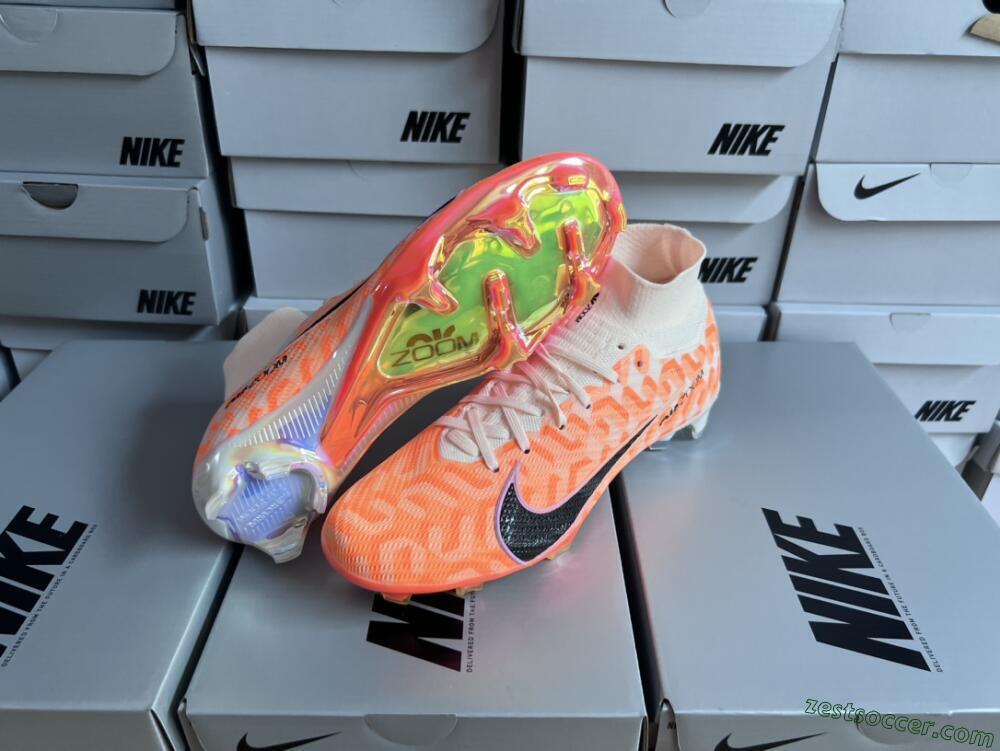 Nike Air Zoom Mercurial Superfly 9 Elite FG High-Tops Soccer Cleats - White/Orange/Black