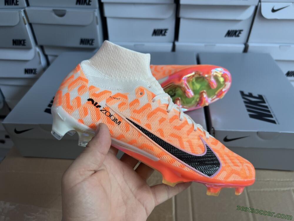 Nike Air Zoom Mercurial Superfly 9 Elite FG High-Tops Soccer Cleats - White/Orange/Black