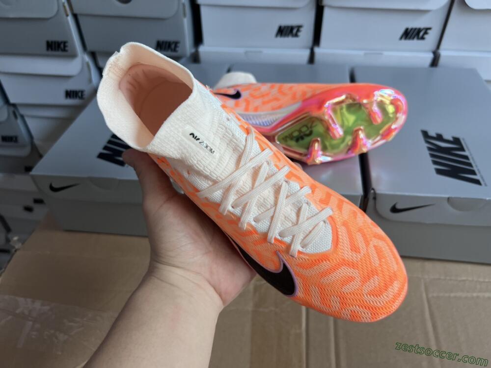 Nike Air Zoom Mercurial Superfly 9 Elite FG High-Tops Soccer Cleats - White/Orange/Black
