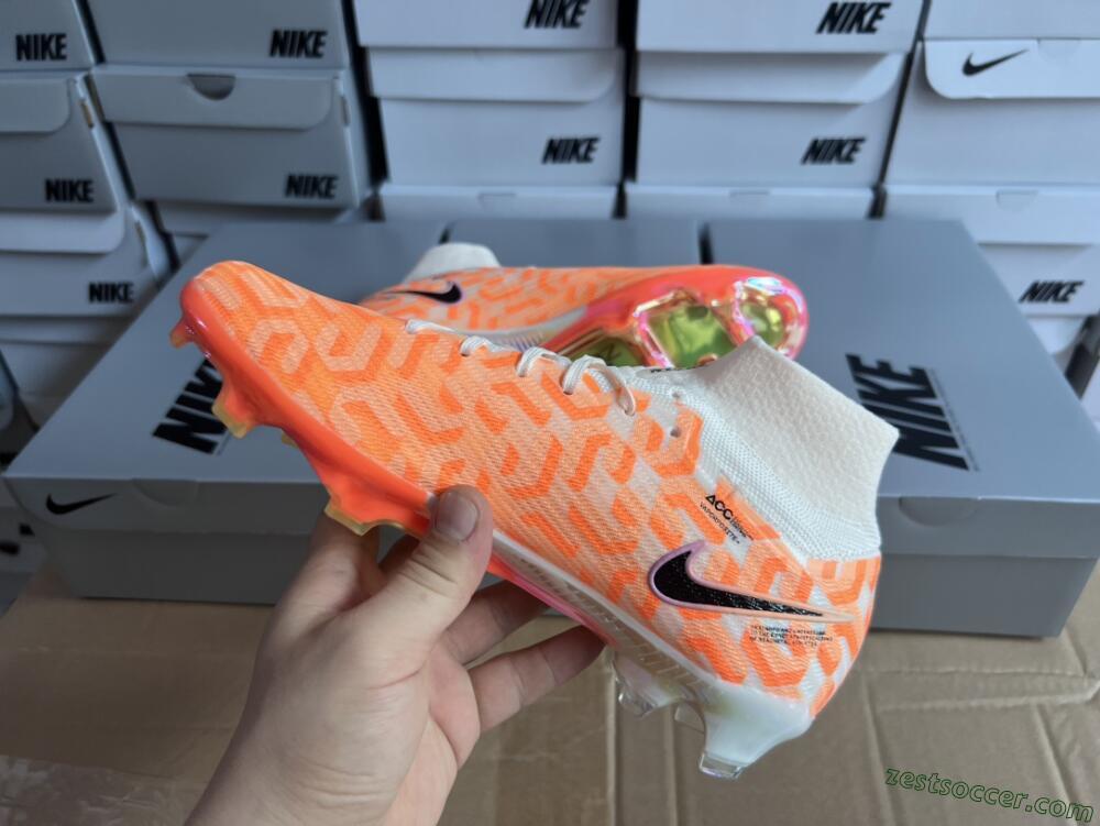 Nike Air Zoom Mercurial Superfly 9 Elite FG High-Tops Soccer Cleats - White/Orange/Black